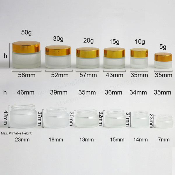 200 pcs X 50g 30g
8000
 20g 15g 10g 5g Frost Glass Cream Jar with silver gold black lids 1oz Glass Container 1/3oz Cosmetic Packaging