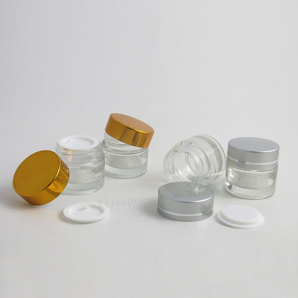 200 x 10g Travel Mini Facial Cream Glass Jar 1/3oz Cosmetic Make up Sample Container Emulsion Refillable Pot Silver Gold Lid