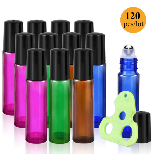 120 Pcs/Lot 10ml Essential Oils Roller Bottles Glass Roll on Bottles with Stainless Steel Roller Balls, Essential Oils Key