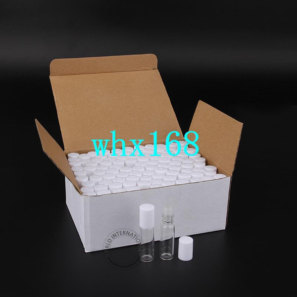 100pcs x 5ml/5cc Empty Glass Roll On Perfume Bottles Cosmetic Containers For Essential Oils, Perfume Glass Vials WIth White Lid