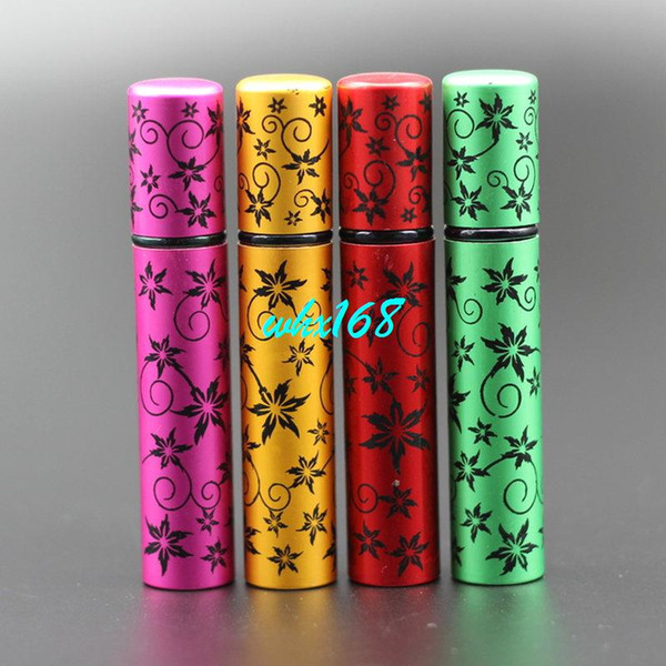 50pcs/lot Pump 8ml Anodized Aluminum Glass Empty Perfume Bottle Leaf Shape Pattern Perfume Sprayer Scent Bottle Fragrance Bottle