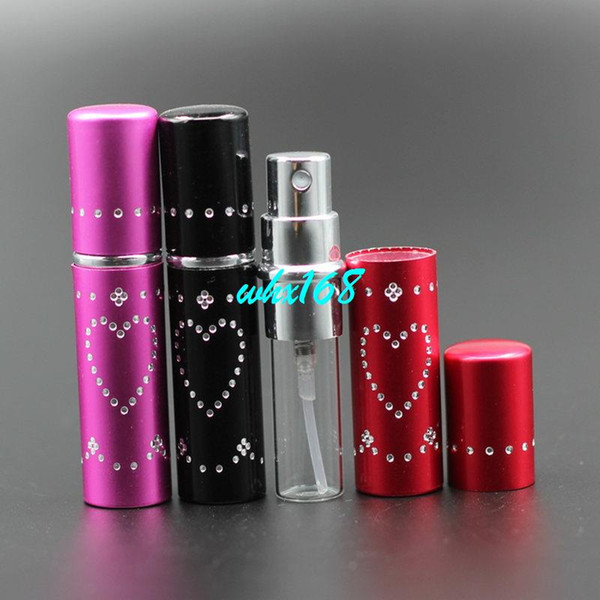 15pcs/Lot Pump 5ml Empty Perfume Sprayer Glass Scent Bottle Dot Heart Pattern Travel Nnodized Aluminum Atomizer Perfume Bottle