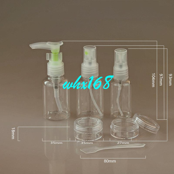 10Sets/lot Fashion 6-in-1 Portable Makeup Lotion Bottle Travel Cosmetic Spray Atomizer Diffuser Package Tour Set PET Jar
