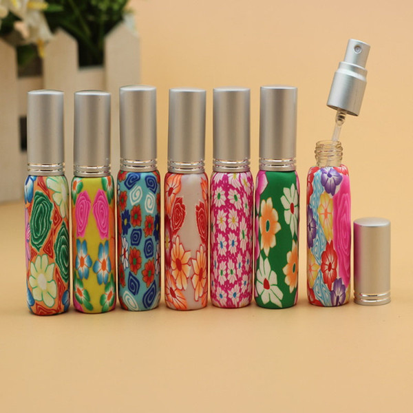 50pcs/Lot Wholesale 8ml Parfum Pump Polymer Clay Glass Empty Perfume Bottle Travel Fimo Spray Scent Bottle With Aluminum Caps