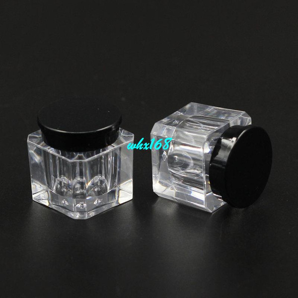 100pc/lot Mini 4g Gram Portable Empty Clear Cream Jar Pot With Black Lid Cosmetic Container Transparent Square Base PS Bottle