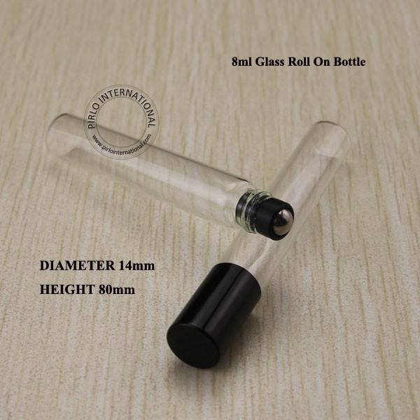 8ml eye cream essential oil bottle with stainless steel roller D14mm * H80mm glass deodorant cosmetic container 30pcs wholesale