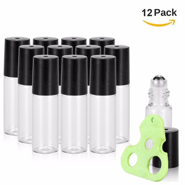 5ml Roller Bottles for Essential Oils Transparent Glass Roll on Bottles with Metal Roller Balls,Essential Oils Key Tool included