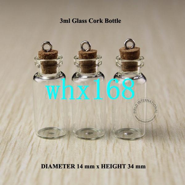 3ml Excellent Small Glass Bottles Vials With Metal Hook Decorative Corked Glass Test tube Bottle With Cork Stopper 50pcs