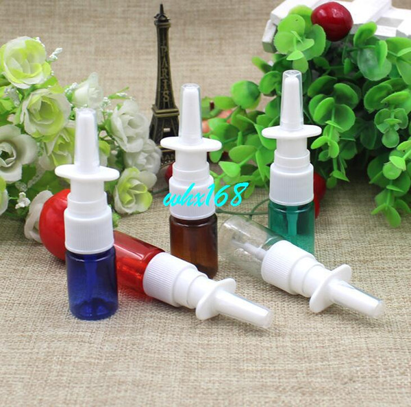 10ML PET Plastic Refillable Empty Sample Bottles Green Blue Brown Clear Red nasal Bottles Pump Spray nose Bottles