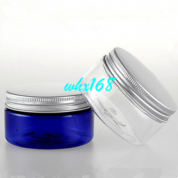 20pcs/lot 100g Empty PET Cream Jar Bottle Transparent / Blue Cream Box Makeup Packing OF R67 Aluminum Lid (with PVC Inner Cover)