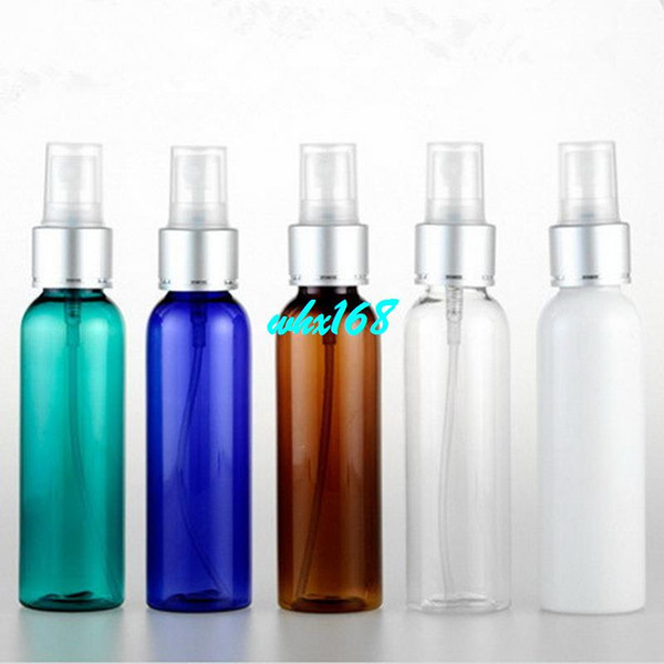 30PCS/lot 60ml Round Shoulder Plastic Cosmetic Vials Emulsion Bottle Empty PET Perfume Bottle With Aluminum Anodized Spray Pump