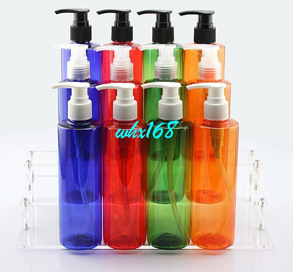 Cosmetic Bottles Sample Pump Dispenser with Flat Shoulder Heathy PET Cream, Shampoo, Detergent Container 250ml 10PSC