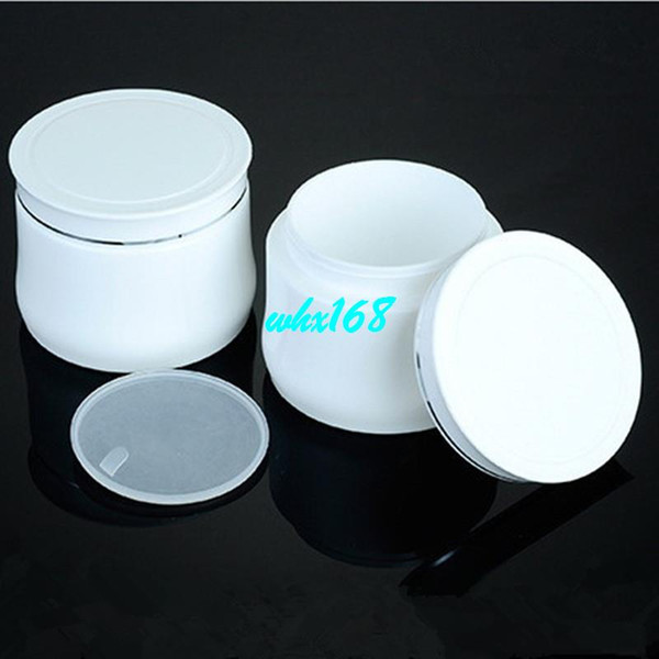 20pcs/lot 150g Double Wall Jar with Cap Silver Pressed Threaded Jar, White Cosmetic Container Makeup Sample Jar Packaging Bottle