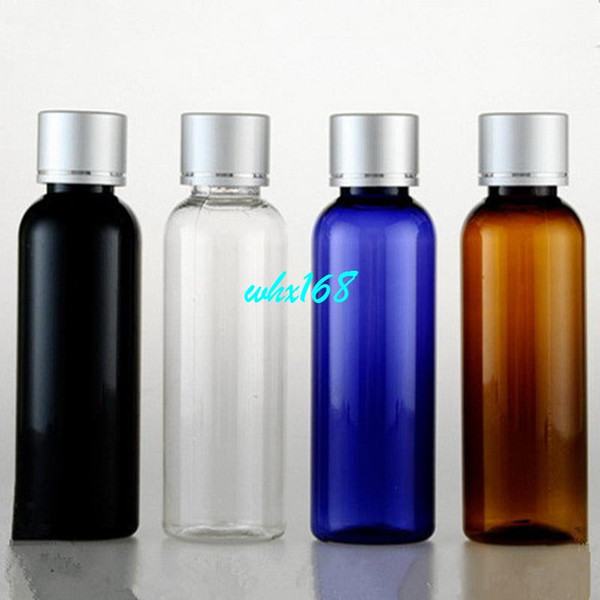 20PCS/lot 50ml Amber Bottle Cobalt Blue Round Shoulder PET Bottle With Aluminum Anodized Screw Cap Plastic Empty Emulsion Bottle