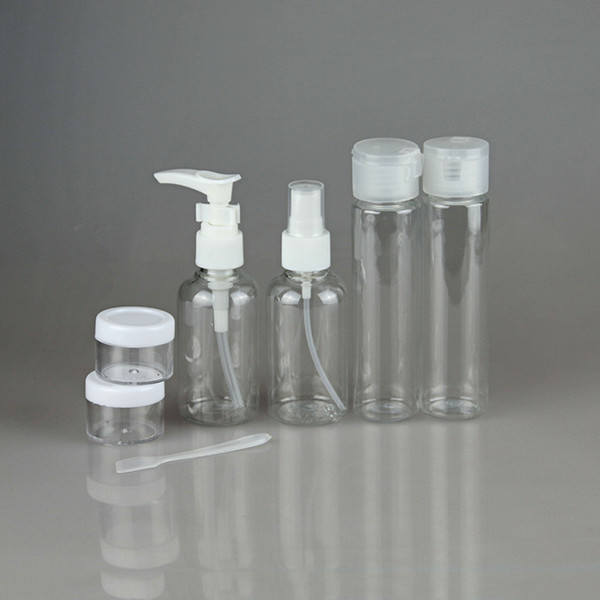 10Sets/lot Hot Selling Travel Refillable Bottles Sets Round Base PS Cream Jars Cosmetic Container Clear PET Makeup Sample Jar