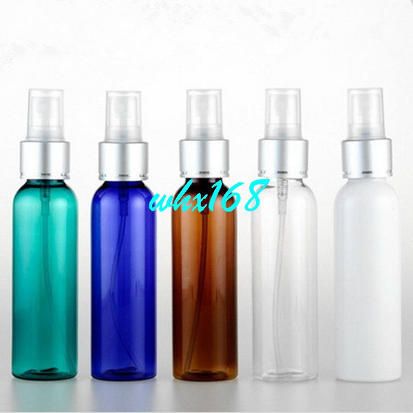 50PCS/lot 60ml Empty PET Perfume Bottle With Aluminum Anodized Spray Pump Round Shoulder Plastic Cosmetic Liquid Bottle Vials