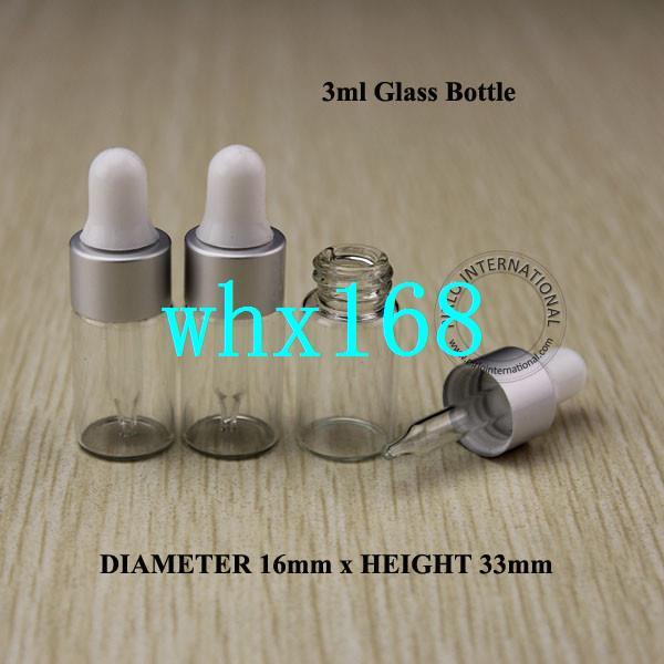 Essential Oil Bottles 3ml Clear Glass Dropper Bottle Jars Vials With Pipette Silver Cap For Cosmetic Perfume Free Shipping 30pcs