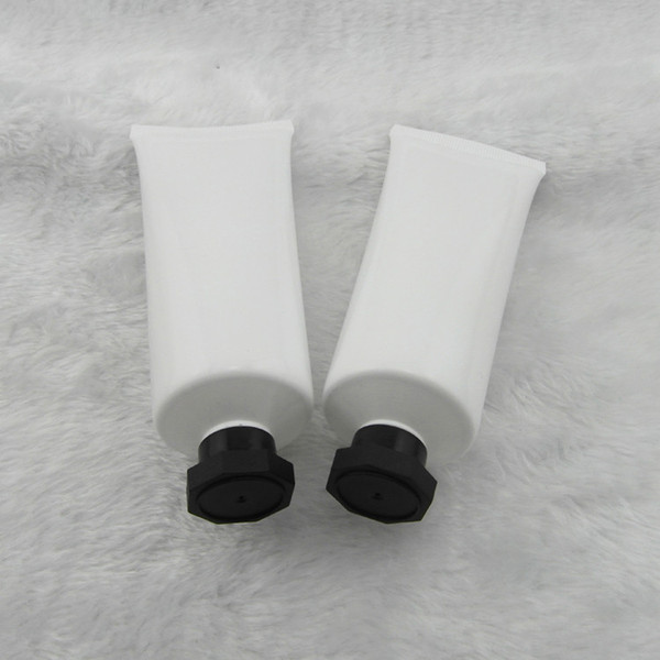 80 ml 50pcs glossy white plastic tube , emulsion cream tube ,PE cosmetic packaging empty bottle with black spiral octagonal cap
