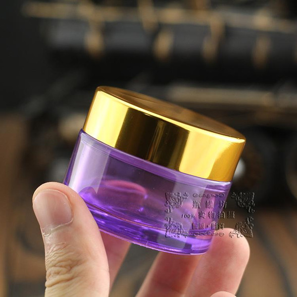 50pcs wholesale empty light purple 1 ounce glass cream jar with gold aluminum lid, empty glass 30 g cosmetic jar for eye cream