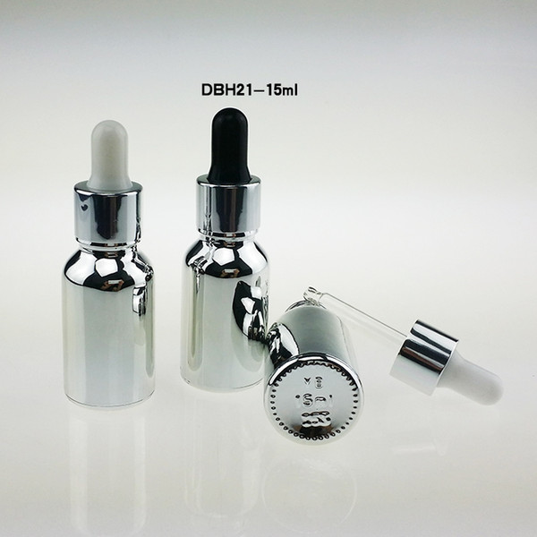 wholesale high grade 100pcs empty 15ml silver glass essential oil bottle dropper, empty 15 ml glass dropper bottles for e liquid