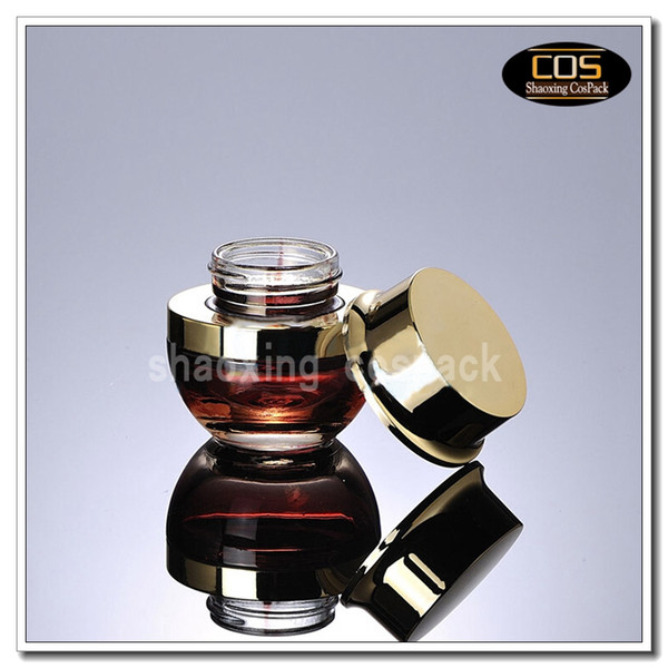 50pcs/lot 20g red glass cream jar with shiny gold lid, 20 grams cosmetic jar, 20ml empty container for eye cream