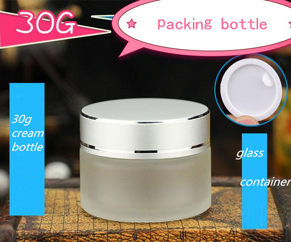 wholesale 30g frosted glass jars, 30ml frost cream jars, skin care cream bottles, 1 oz glass cosmetic containers