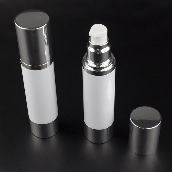100pcs wholesale empty sliver 50ml aluminium airless bottle with pump dispenser , 50ml aluminium cosmetic airless bottle