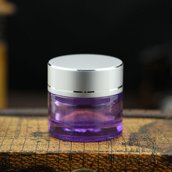 50pcs wholdesale 10g light purple glass cream jar with silver lid, mini luxury purple glass 10 g empty cosmetic jar for sample