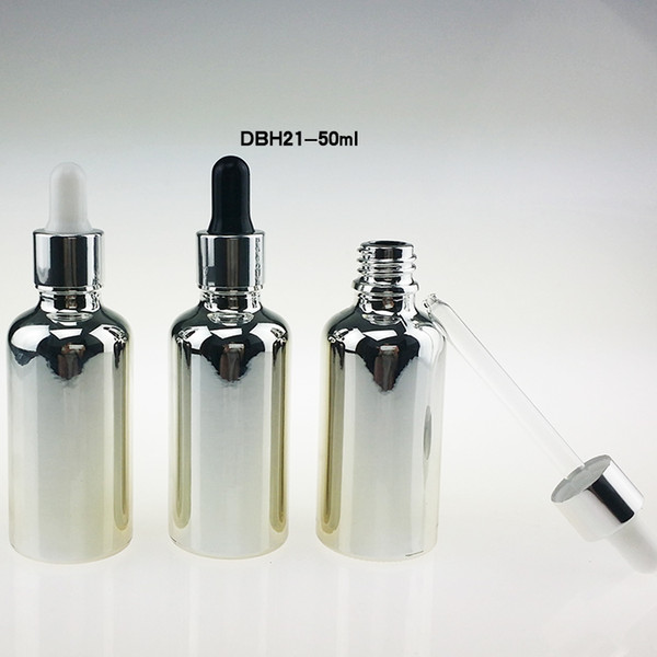 100PCS 50ml silver white rubber dropper bottle for essential oils , glass vials with dropper ,50 ml glass dropper bottles