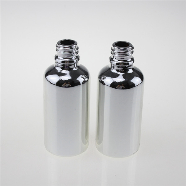 100PCS hot 50ml glass essential oil bottle with ribbed cap wholesale , empty sub-bottling UV electroplating silver glass bottle