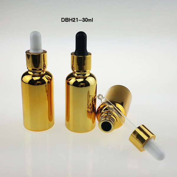 100pcs luxury 30ml glass empty dropper bottle , golden 30 ml dropper tops for essential oils , wholesale dropper glass bottles
