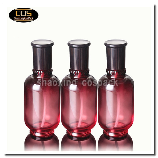 LGX22 150ml Luxury Glass Lotion Pump Bottle, empty 150 ml glass cosmetic packaging with pump, 150g red cosmetic glass bottle