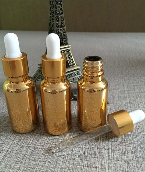 50pieces/lot 20ml High temperature gold plated dropper bottle,dropper container 20ml gold glass essentical oil bottle wholesale