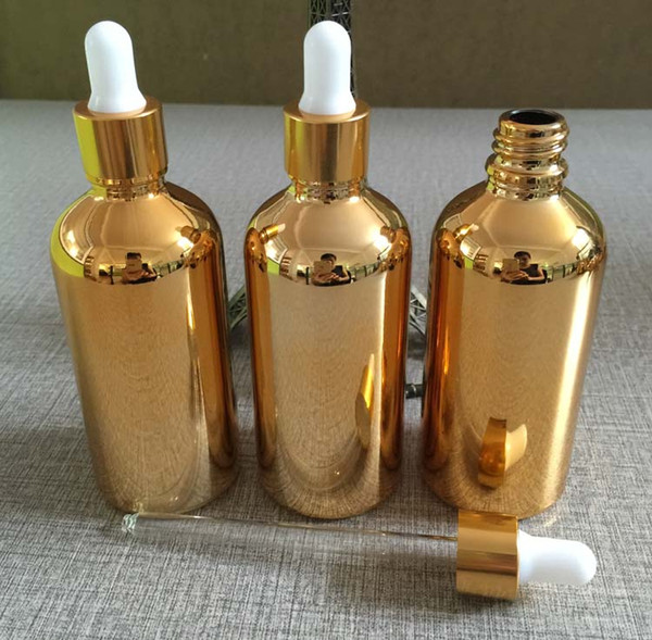 50pieces/lot 100ml High temperature gold plated dropper bottle wholesale ,empty glass 100ml dropper bottle for essentical oil