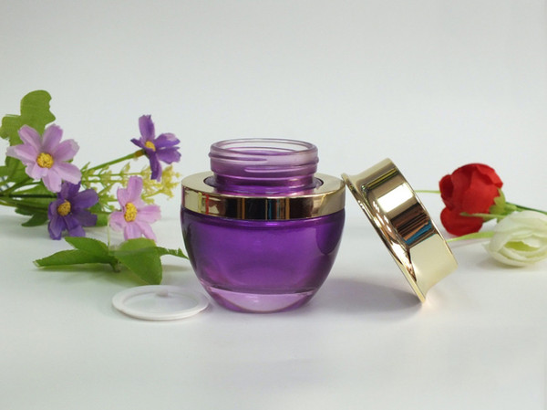 100pcs wholesale 50g purple glass jars for sale with golden lid ,wholesale glass cream jar ,50 g glass jar container wholesale