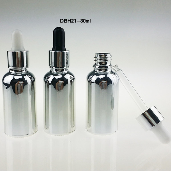 100PCS 30ml silver glass dropper bottles ,empty 1 oz white rubber dropper bottle essential oils , glass bottle with dropper cap