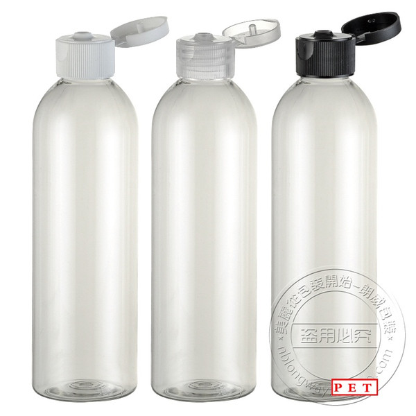250ml clear PET bottle with PP flip top cap,transparent 250ml PET big empty container,whoelsale 250 ml essential oil PET bottle