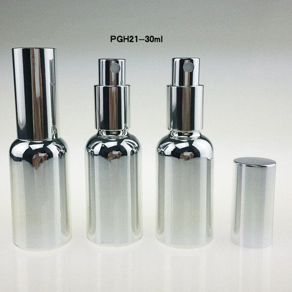 wholesale 100pcs bulk 30ml glass spray bottle for essential oil, empty luxury silver 1 ounce fine mist spray bottle for perfume