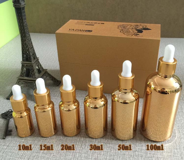 100PCS Gold 10ml glass dropper bottles , hot sale golden mini glass dropper bottle 10ml ,empty 10 ml glass small dropper bottle
