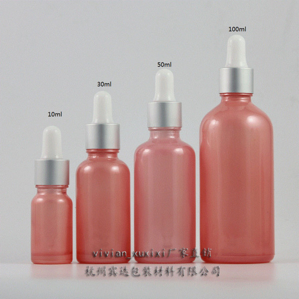50pcs 10 ml pink Glass Essential Oil container With matte silver ring dropper lid , glass 10ml Essential Oil dropper bottle
