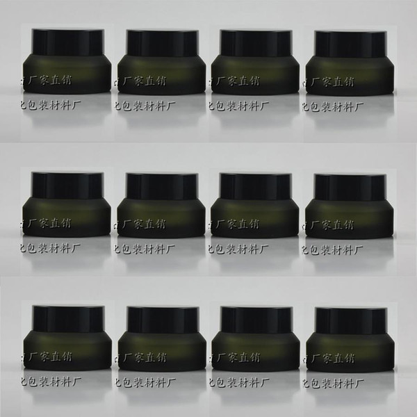 30pcs empty 15g green frosted glass cream jar with black plastic lid, wholesale glass frost 15g cosmetic jar for eye cream
