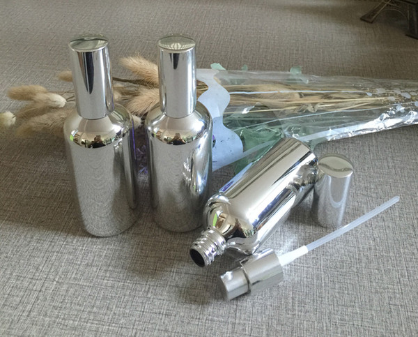 wholesale 50pcs 100ml high temperature silver plated lotion bottle with pump,100ml glass silver cosmetic bottle for lotion