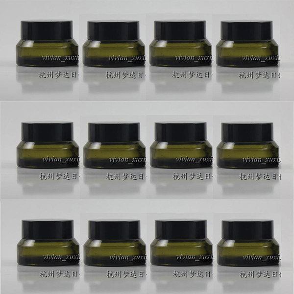 30pcs 15g Olive green glass cream jar with black plastic lid, 15 grams cosmetic jar for sample/eye cream ,15g mini glass bottle