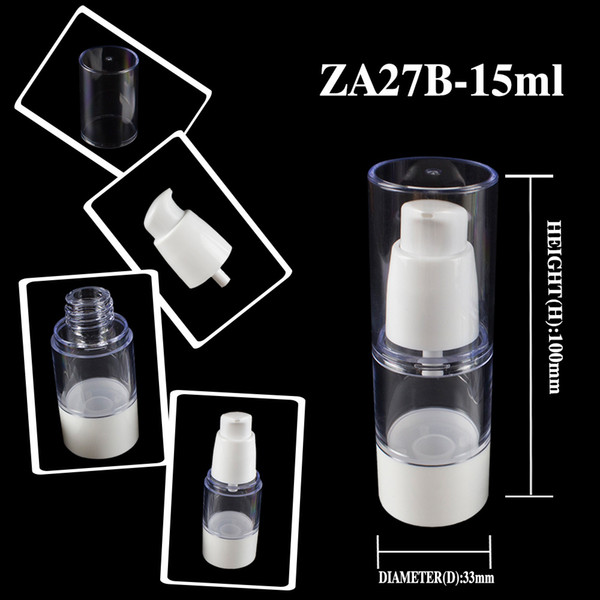50pcs 15ml airless kosmetik packaging with white base, 15ml airless pump bottle, 15m ml empty round shape cosmetic pump bottle