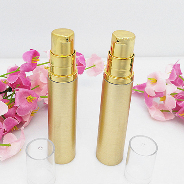 100pcs hot sale luxury 15ml golden plastic vacuum bottle , wholesale gold colorunique15 ml plastic airless bottle