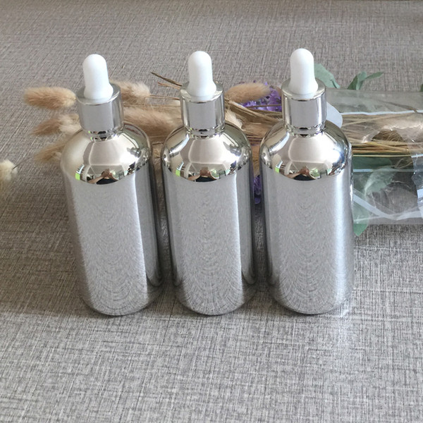 50pieces/lot 100ml empty glass silver plated dropper packaging,dropper container 100ml glass essentical oil bottle wholesale