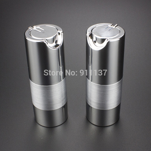 50pcs ZA213 sliver 15 ml airless cosmetic bottles ,15m airless cosmetic containers , plastic round airless cosmetic packaging