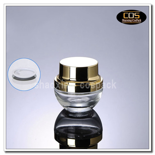 50pcs/lot 20g clear glass cream jar with shiny gold lid, 20 grams cosmetic jar, 20ml clear glass container for eye cream