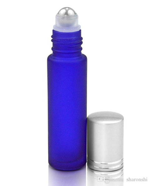 Factory Wholesale Price Frosted Blue 10ml Glass Roll On Essential Oils Perfume Bottles W/ Stainless Steel Roller Ball BY DHL Free Shipping