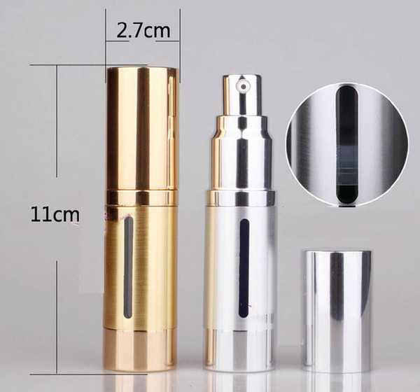 Luxury 15ml /0.5oz aluminum Empty refillable Airless Lotion bottle Pump Cosmetic Dispensing Bottles For gels, lotions, liquid makeup, etc.